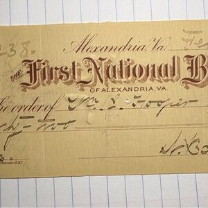 1880 First National Bank Alexandria VA Check Antique Banking Document